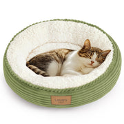 Love's cabin vue de face du lit donut olive, confort visible