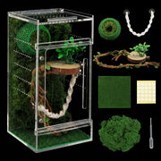 Lxsrfyr terrarium frontal ouvert montrant kit complet et accès facile pour alimentation