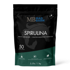 Mad Barn spirulina vue frontale du paquet montrant l'étiquette claire et bénéfice nutritionnel