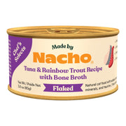 Made by Nacho face de la boîte thon et truite montrant emballage et portion appétissante