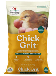 Manna Pro sac 25 lb de chick grit montrant l'emballage et la marque, pratique pour élevage