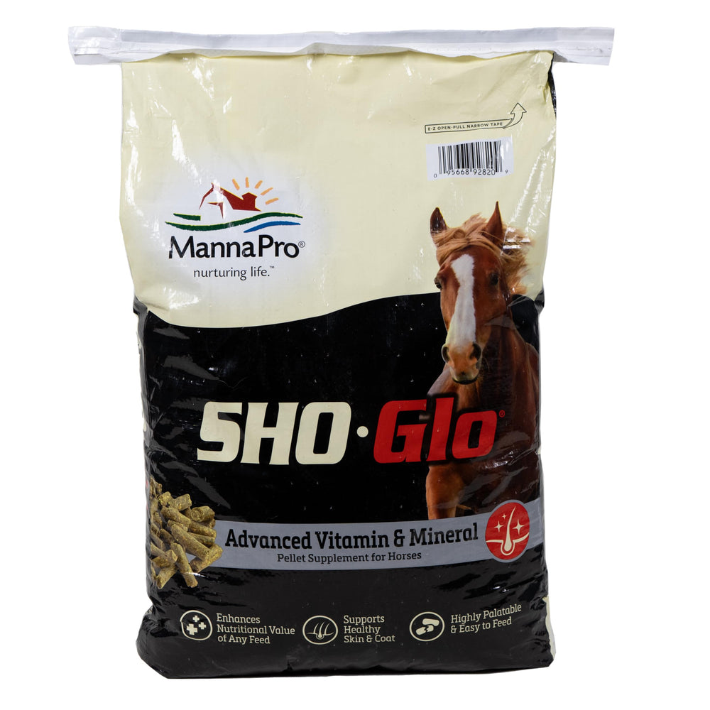 Manna Pro Sho-Glo emballage avant montrant un produit pratique et économique