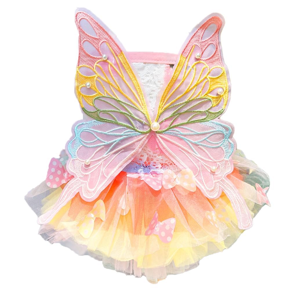 Maruomiki robe tutu vue de face montrant le motif arc‑en‑ciel et papillon
