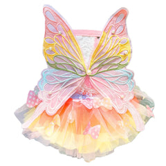 Maruomiki robe tutu vue de face montrant le motif arc‑en‑ciel et papillon