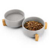 MateeyLife gamelle face avant montrant design gris et bambou, stable et esthétique