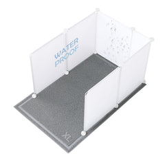 MEEXPAWS enclos avant blanc montrant protection et gain de propreté