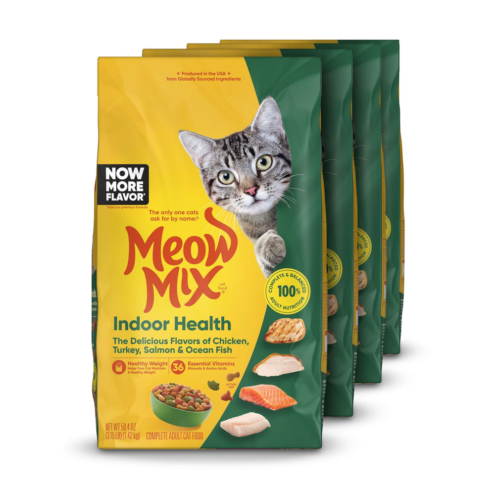 Meow Mix emballage avant montrant l’aspect pratique et l’attrait gustatif