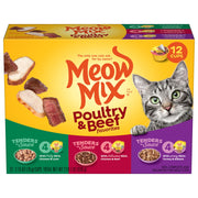 Meow Mix pack 48 coupelles face avant montrant diversité et praticité