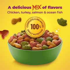 Meow Mix portion dans gamelle illustrant service contrôlé pour satiété