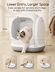 Meowant gros plan capteurs et sécurité anti-pincement protégeant le chat