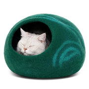 MEOWFIA vue avant du lit en laine, design émeraude et élégant