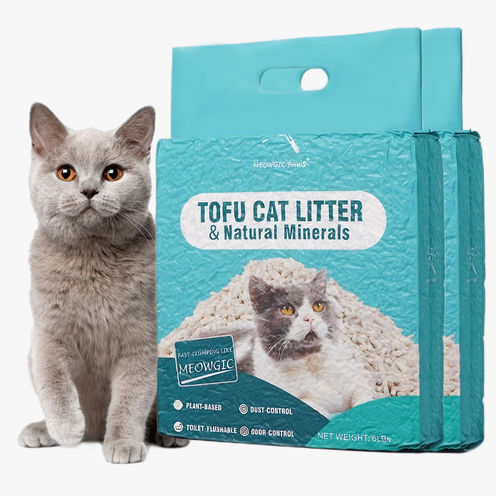 Meowgic Paws emballage avant montrant format 12 lb et bénéfice compostable