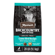 Merrick sac avant montrant recette Game Bird et bénéfice protéique