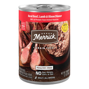 Merrick vue avant de la boîte montrant l’étiquette appétissante et les bénéfices