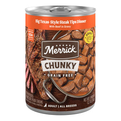Merrick face de la boîte Big Texas Steak Tips montrant l’étiquette claire