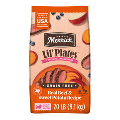 Merrick packaging face montrant le sac et bénéfice ingrédients complets