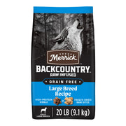 Merrick packaging sac 20 lb montrant l’étiquetage et la praticité