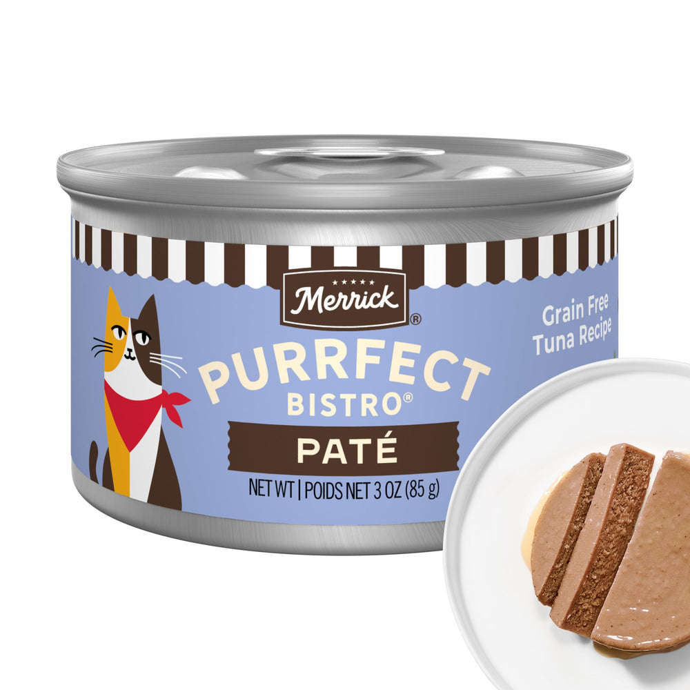 Merrick pâté face avant du canneton montrant l'étiquette et bénéfice nutritionnel