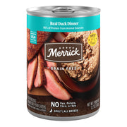 Merrick boîte frontale montrant la recette Real Duck bénéfice appétence