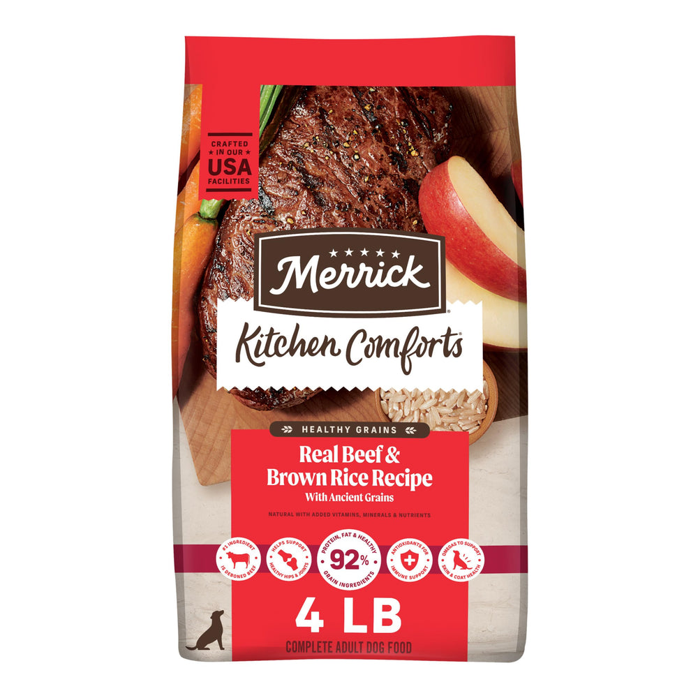 Merrick sachet devanture 4 lb montrant emballage clair et bénéfice confiance