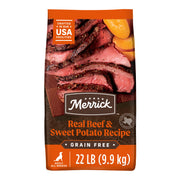Merrick sachet 22 lb face montrant le packaging et bénéfice nutritionnel