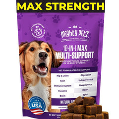 Mighty Petz emballage avant présentant bénéfices complets pour confort global