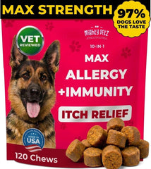 Mighty Petz emballage frontal montrant formule anti‑démangeaisons et bénéfice clair