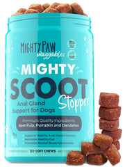 Mighty Paw emballage avant Mighty Scoot Stopper montrant confiance et simplicité