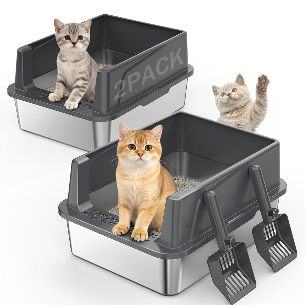 MIXJOY bac à litière inox face avant montrant robustesse et hygiène