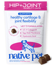Native Pet vue avant du paquet montrant 60 chews et avantages articulaires
