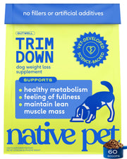 Native Pet emballage face montrant le topper et bénéfice satiété