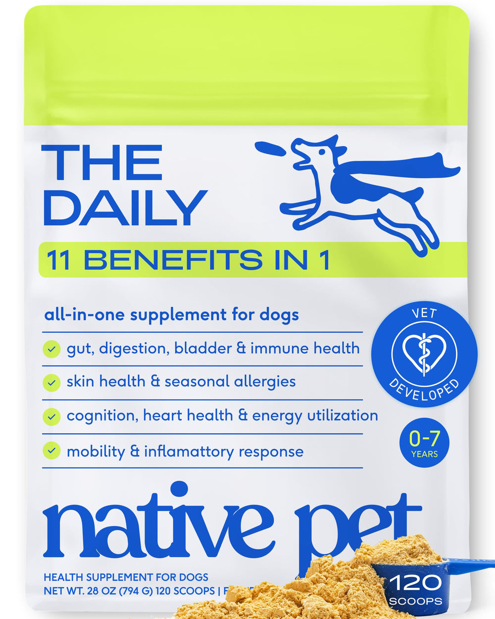 Native Pet pot avant montrant l'étiquette et bénéfice simplicité