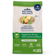 Natural Balance emballage avant 4 lb montrant la recette végétarienne et l’étiquette claire