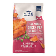 Natural Balance emballage avant montrant la recette saumon et pois verts et apaisant les choix alimentaires