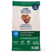 Natural Balance emballage avant montrant formule agneau et riz brun bénéfice confort digestif