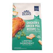 Natural Balance emballage face montrant la recette poulet et pois verts bénéfice simplicité