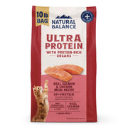 Natural Balance emballage face montrant la recette saumon et poulet et l'avantage protéique