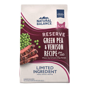 Natural Balance paquet avant montrant formule venaison et pois verts, rassurant pour le propriétaire