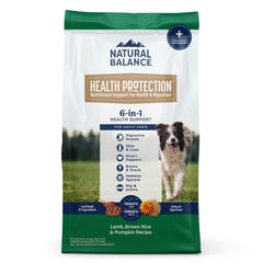 Natural Balance paquet devant 4 lb montrant l'étiquette et bénéfice nutritionnel
