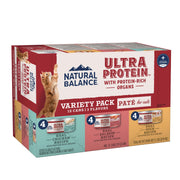 Natural Balance paquet face montrant les trois recettes et l'attrait visuel