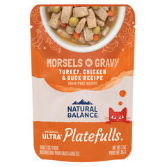 Natural Balance emballage frontal du pack de 24 sachets montrant variétés dinde poulet canard