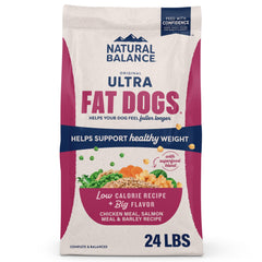 Natural Balance sachet avant montrant l’étiquette et bénéfice contrôle calorique