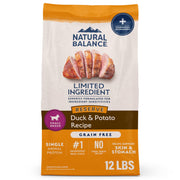 Natural Balance visuel du sac avant montrant la recette Reserve Duck utile pour choix rapide