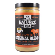 Nature's Diet emballage avant du bouillon de bœuf montrant format 16 oz et portion
