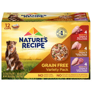 Nature's Recipe face avant du pack montrant les trois recettes, rassure sur la variété