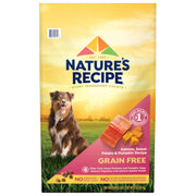 Nature's Recipe sac de 24 lb face visible montrant la recette au saumon, design clair et informatif