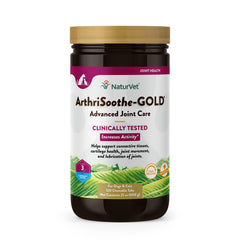 NaturVet bocal ArthriSoothe‑GOLD Level 3 face montrant l'emballage et bénéfice mobilité