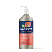 NaturVet flacon face montrant l’huile de saumon, améliore pelage brillant
