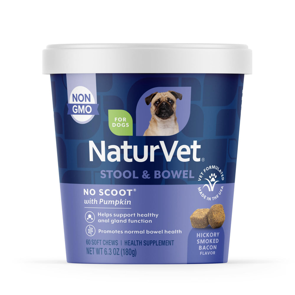 NaturVet emballage avant montrant pot de 60 soft chews pour administration facile