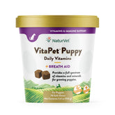 NaturVet flacon avant lisible montrant le produit pour chiots et facilité d'administration